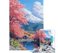 Puzzle da 1000 pezzi per ragazzi raffigurante un sereno villaggio giapponese con ciliegi in fiore e il Monte Fuji Puzzle antistress regalo di compleanno per amici e familiari (dimensioni 38x26cm)