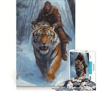 Puzzle da 1000 pezzi per ragazzi raffigurante un uomo che cavalca una tigre nella neve un gioco fai-da-te che stimola la memoria con pezzi di forma casuale completamente ad incastro 38x26cm