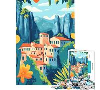 Puzzle da 1000 pezzi per ragazzi raffigurante un villaggio greco con meteore arte minimalista rompicapo educativo ideale come regalo o sfida (dimensioni 38x26cm)