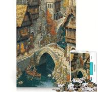 Puzzle da 1000 pezzi per ragazzi raffigurante un villaggio medievale con ponti in pietra Gioco interattivo stimola la memoria e rappresenta compleanno e Natale 38x52cm