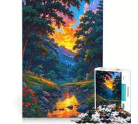 Puzzle da 1000 pezzi per ragazzi raffigurante un vivace ruscello nel bosco al tramonto ideale per giochi rilassanti e decorazioni murali perfetto per compleanni e Natale 50x75cm