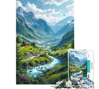 Puzzle da 1000 pezzi per ragazzi raffigurante una casetta in montagna in riva a un fiume Puzzle antistress regalo di compleanno per amici e familiari (dimensioni 50x75cm)