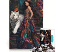 Puzzle da 1000 pezzi per ragazzi raffigurante una donna con la sua tigre bianca un giocattolo educativo per tutta la famiglia ideale come decorazione da scrivania 38x26cm