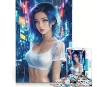 Puzzle da 1000 pezzi per ragazzi, raffigurante una donna cyberpunk sotto la pioggia, un gioco interattivo che migliora la memoria, compleanno e Natale 50x75cm