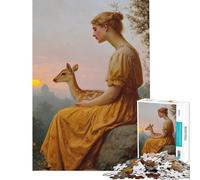 Puzzle da 1000 pezzi per ragazzi raffigurante una donna e un cerbiatto al tramonto Difficile e stimolante con taglio di precisione Giocattolo fai-da-te adatto a partire dai 14 anni 50x75cm