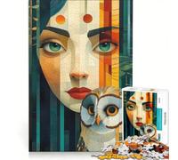 Puzzle da 1000 pezzi per ragazzi raffigurante una donna e un gufo giocattolo educativo per tutta la famiglia ideale come decorazione da scrivania 50x75cm