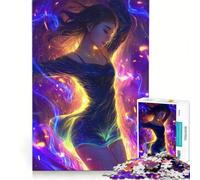 Puzzle da 1000 pezzi per ragazzi raffigurante una donna in abito con luci al neon decorazione da parete ideale per il divertimento in famiglia regalo di compleanno o di viaggio 38x52cm