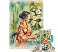 Puzzle da 1000 pezzi per ragazzi raffigurante una donna in kimono con ventaglio Gioco intellettuale rilassante ideale per attività in famiglia e come regalo di Babbo Natale segreto (38x26cm)