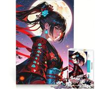 Puzzle da 1000 pezzi per ragazzi raffigurante una donna samurai al chiaro di luna con kimono rosso giochi educativi assemblaggio di motivi collezione d'artista belle arti 50x75cm
