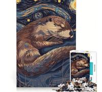 Puzzle da 1000 pezzi per ragazzi raffigurante una lontra addormentata in una notte stellata giocattolo educativo regalo di compleanno speciale 38x26cm
