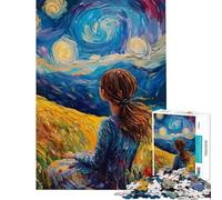 Puzzle da 1000 pezzi per ragazzi raffigurante una ragazza che guarda una notte stellata Puzzle per adulti antistress decorazione perfetta divertimento per le attività domestiche (dimensioni 38x52cm)