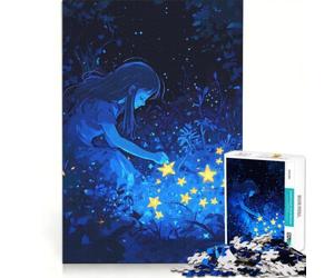 Puzzle da 1000 pezzi per ragazzi, raffigurante una ragazza con stelle in un giardino, gioco educativo, antistress, collezione d'artista, opera d'arte 50x75cm
