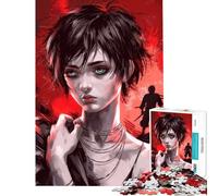 Puzzle da 1000 pezzi per ragazzi raffigurante una ragazza con un ninja su sfondo rosso Puzzle per adulti gioco pratico e impegnativo ideale come regalo per tutta la famiglia (dimensioni 38x52cm)