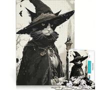 Puzzle da 1000 pezzi per ragazzi, raffigurante una strega-gatto con bastone nella foresta, decorazione da parete, per la casa, ideale per compleanni e Natale 50x75cm
