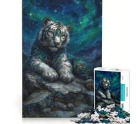 Puzzle da 1000 pezzi per ragazzi, raffigurante una tigre bianca celeste su uno sperone roccioso, giocattolo fai-da-te, decorazione perfetta, con pezzi di forma casuale completamente ad incastro