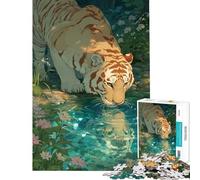 Puzzle da 1000 pezzi per ragazzi raffigurante una tigre che beve acqua in un ambiente floreale ideale per compleanni vacanze natalizie o come passatempo educativo Adatto a partire dai 14 anni 50x75cm