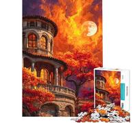 Puzzle da 1000 pezzi per ragazzi raffigurante una villa italiana al tramonto con la luna Puzzle per adulti giochi per famiglie decorazione per la casa regalo di compleanno (38x52cm)