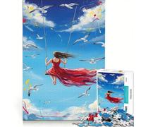Puzzle da 1000 pezzi per ragazzi: ragazza sull'altalena con gabbiani, gioco pratico, per divertimento in famiglia, adatto come decorazione da scrivania 50x75cm