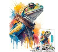Puzzle da 1000 pezzi per ragazzi rana con cappotto ad acquerello sfida per l'intelligenza giocattolo avvincente giochi divertenti migliora la memoria regalo artistico (dimensioni 38x52cm)