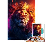Puzzle da 1000 pezzi per ragazzi Re Leone con corona arte digitale puzzle per adulti giochi rilassanti migliora la memoria ideale come regalo per tutta la famiglia (dimensioni 38x26cm)