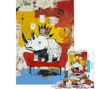 Puzzle da 1000 pezzi per ragazzi: Re Rinoceronte Bianco su Sedia Rossa Difficile e stimolante Un'opera d'arte Gioco divertente adatto a persone dai 14 anni in su (38x26cm)