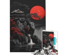 Puzzle da 1000 pezzi per ragazzi Red Moon inchiostro giapponese gioco educativo sfida gioco rilassante per divertimento in famiglia regalo di compleanno (dimensioni 50x75cm)
