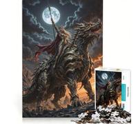 Puzzle da 1000 pezzi per ragazzi: Regina guerriera a cavallo di un drago al chiaro di luna giocattolo fai-da-te antistress intellettuale adatto come decorazione da scrivania 50x75cm