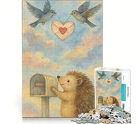 Puzzle da 1000 pezzi per ragazzi Riccio alla cassetta delle lettere con uccellini che trasportano una busta a forma di cuore giochi educativi attività divertenti da fare a casa collezione d'artista