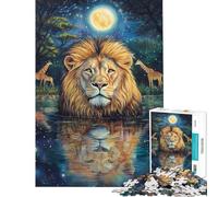 Puzzle da 1000 pezzi per ragazzi Riflesso di luna del leone Sfida per l'intelligenza giocattolo avvincente giochi per famiglie un'opera d'arte idee regalo (dimensioni 75x50cm)