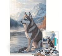 Puzzle da 1000 pezzi per ragazzi, Riflesso invernale di Husky, Gioco impossibile, Allena la mente e le mani, Regalo di compleanno, Regali 38x52cm