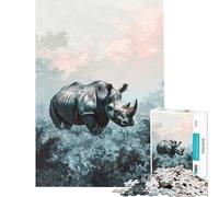 Puzzle da 1000 pezzi per ragazzi rinoceronte nella foresta nebbiosa gioco rompicapo educativo ottimo regalo per giochi e decorazioni per la casa (dimensioni 50x75cm)
