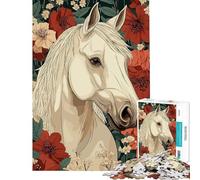Puzzle da 1000 pezzi per ragazzi ritratto di cavallo bianco con sfondo floreale puzzle per adulti giochi divertenti decorazione murale che aiuta ad allenare la mente (dimensioni 50x75cm)