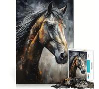 Puzzle da 1000 pezzi per ragazzi,ritratto di cavallo color carbone,incastro preciso,gioco intelligente,attività per la mente,momento di relax,attività per il compleanno (38x26cm)