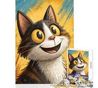 Puzzle da 1000 pezzi per ragazzi ritratto di gatto dei cartoni animati con grandi occhi gioco per famiglie migliora la memoria decorazione per la casa giocattolo per rafforzare l'amore tra le coppie