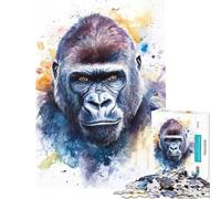 Puzzle da 1000 pezzi per ragazzi ritratto di gorilla ad acquerello stimola la mente gioco impegnativo ma rilassante adatto a partire dai 14 anni (50x75cm)