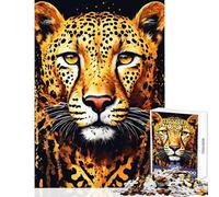 Puzzle da 1000 pezzi per ragazzi ritratto di leopardo con accenti dorati astratti gioco educativo ideale per passare il tempo in casa durante le vacanze decorazione domestica gioco stimolante regalo
