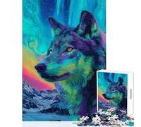 Puzzle da 1000 pezzi per ragazzi ritratto di lupo colorato sotto l'aurora boreale gioco rompicapo per migliorare la memoria giocattolo fai-da-te antistress regalo (38x26cm)