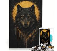 Puzzle da 1000 pezzi per ragazzi ritratto di lupo con aureola dorata giochi educativi corsa a tempo collezione d'artista belle arti 38x52cm