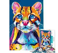 Puzzle da 1000 pezzi per ragazzi ritratto di ocelot colorato gioco educativo rompicapo sfida impegnativa regalo di Babbo Natale segreto (dimensioni 38x52cm)