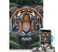 Puzzle da 1000 pezzi per ragazzi ritratto di tigre in una lussureggiante vegetazione verde gioco per famiglie attività divertenti da fare a casa per rafforzare l'amore tra le coppie 38x26cm
