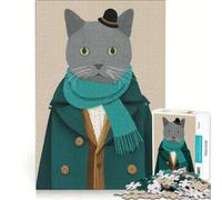 Puzzle da 1000 pezzi per ragazzi, ritratto di un gatto elegante, gioco impossibile, difficile e stimolante, compleanno e Natale 38x52cm