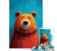Puzzle da 1000 pezzi per ragazzi ritratto stilizzato di un orso arancione su sfondo blu Puzzle per ragazzi gioco per famiglie taglio di precisione regalo antistress (dimensioni 38x26cm)