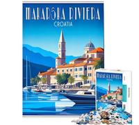 Puzzle da 1000 pezzi per ragazzi Riviera di Makarska Croazia poster vintage impegnativo da completare decorazione perfetta gioco rilassante per ragazzi dai 14 anni in su (50x75cm)