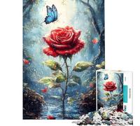 Puzzle da 1000 pezzi per ragazzi rosa rossa nella foresta puzzle per adulti gioco per famiglie gara di velocità manuale compleanno e Natale (dimensioni 50x75cm)