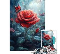 Puzzle da 1000 pezzi per ragazzi Rosa rossa sotto la pioggia Puzzle per adulti Gioco pratico per passare il tempo durante le vacanze Ideale come regalo (Dimensioni 50x75cm)