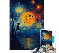 Puzzle da 1000 pezzi per ragazzi sagoma di gatto nella notte stellata puzzle per adulti giochi rilassanti che migliorano la memoria ideale come regalo per tutta la famiglia (dimensioni 50x75cm)
