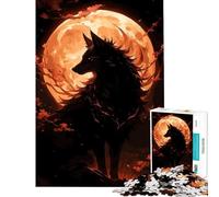 Puzzle da 1000 pezzi per ragazzi sagoma di lupo su sfondo di luna arancione Giocattolo avvincente per coltivare la pazienza Divertente gioco per tutta la famiglia Ottimo regalo e giocattolo (75x50cm)