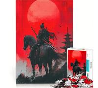 Puzzle da 1000 pezzi per ragazzi Samurai a cavallo sotto la luna rossa gioco educativo interazione genitore-figlio ideale come regalo 38x52cm