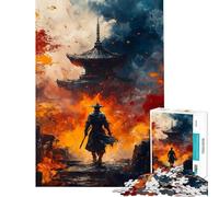 Puzzle da 1000 pezzi per ragazzi Samurai e tempio in un paesaggio infuocato puzzle per adulti gioco pratico antistress compleanni e occasioni speciali (dimensioni 38x26cm)