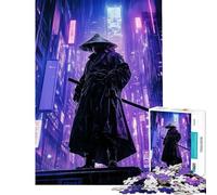 Puzzle da 1000 pezzi per ragazzi Samurai in una città al neon Divertimento a casa attività ricreative decorazione per la casa giocattolo antistress per ragazzi dai 14 anni in su (38x26cm)